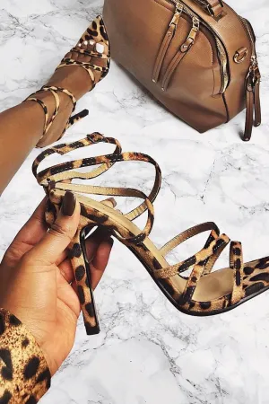 Brown Leopard Print Pointed Toe Cross Strap Heels - Elizzie