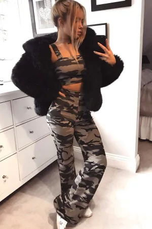 Camo Print Crop Top and Trousers Co-ord Set - Kimmy