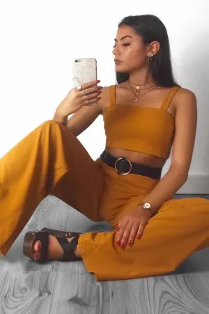 Dark Mustard Crop Top and Trousers Co-ord Set - Kimmy